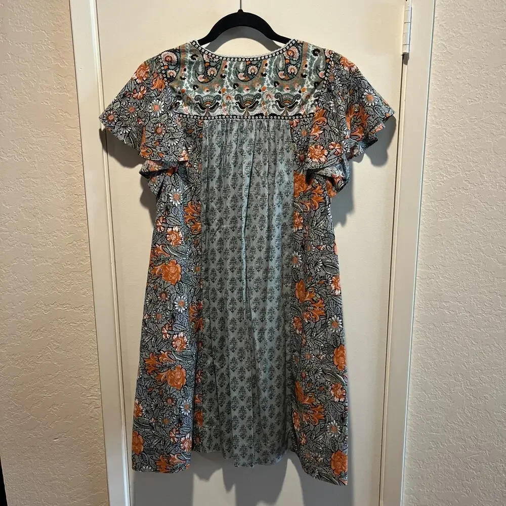 Anthropologie Knee Length Dress Multicolored Deep V Neckline Women’s Size S Boho - Picture 3 of 11